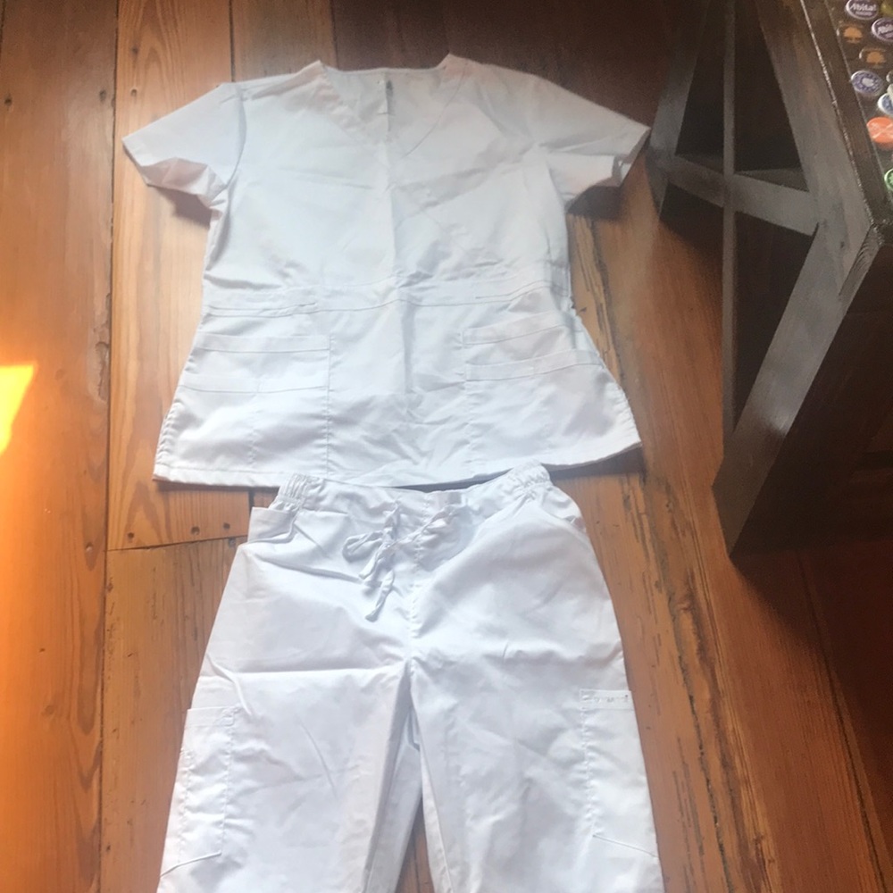 White scrub set